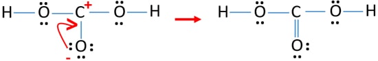 minimize charges on atoms by converting lone pairs to bonds in H2CO3